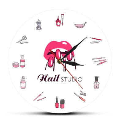 Creative Beauty Manicure Studio Clock,3D     Nail Polish, Manicure Decoration Clock, Bedroom Living Room Wall Clock