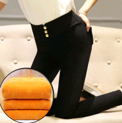 Plus velvet leggings pants thickening autumn and winter wear new feet high waist tight black pencil trousers