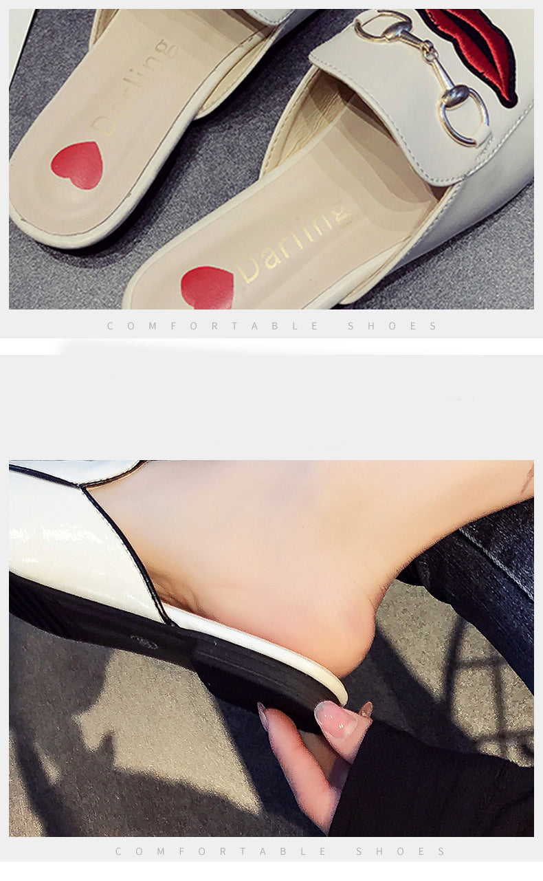 Half Slippers Women's Outer Wear Sandals Toe Caps Flat Bottom Lazy Mules