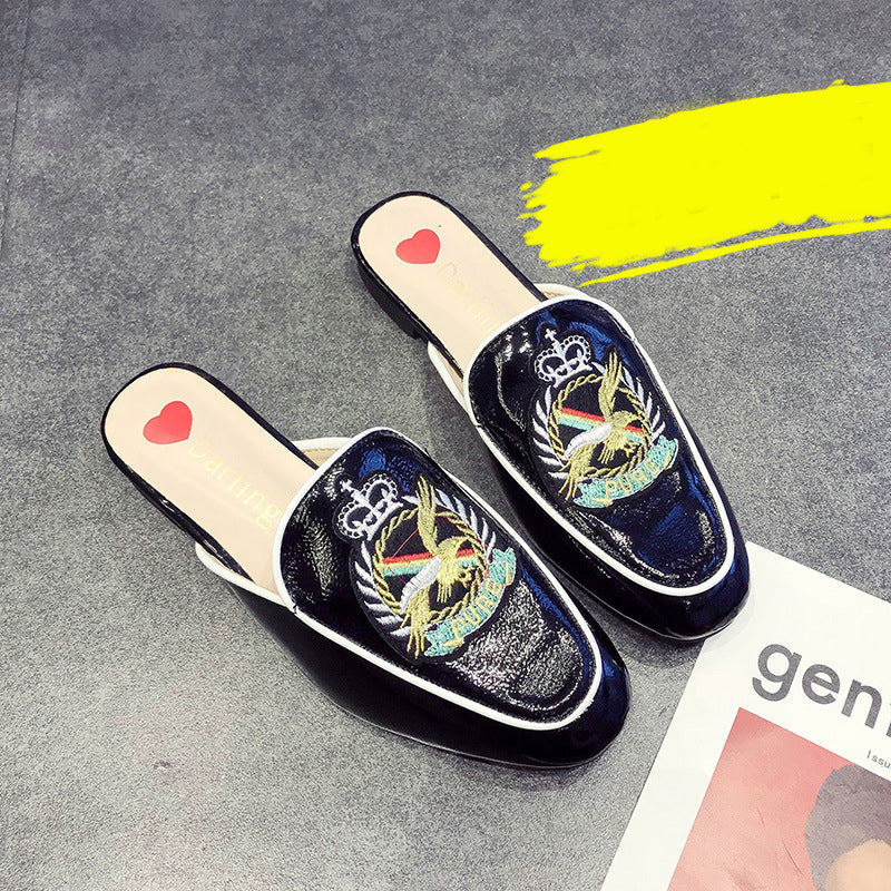 Half Slippers Women's Outer Wear Sandals Toe Caps Flat Bottom Lazy Mules