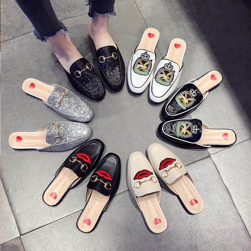 Half Slippers Women's Outer Wear Sandals Toe Caps Flat Bottom Lazy Mules