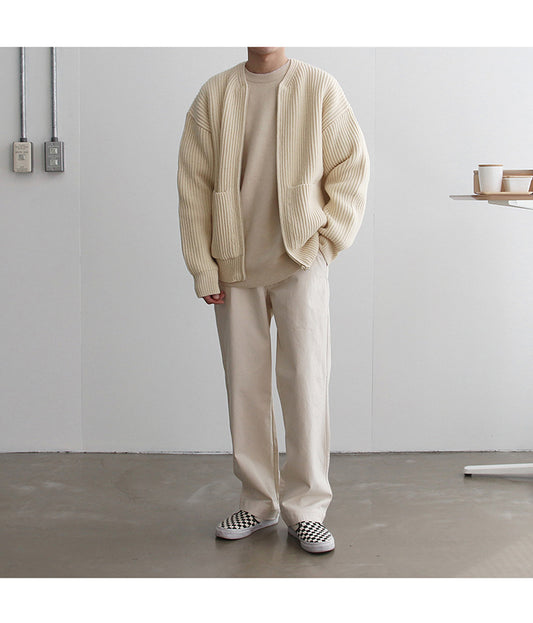 Mænds Koreanske Version Af Trenden Med Ensfarvet Rundhalset Sweater Løs Afslappet "Lazy Style"