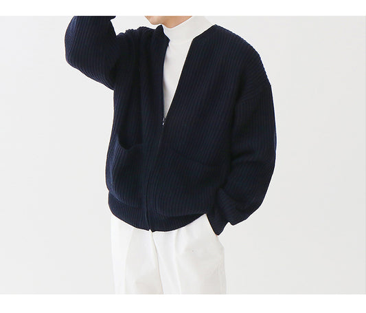 Mænds Koreanske Version Af Trenden Med Ensfarvet Rundhalset Sweater Løs Afslappet "Lazy Style"