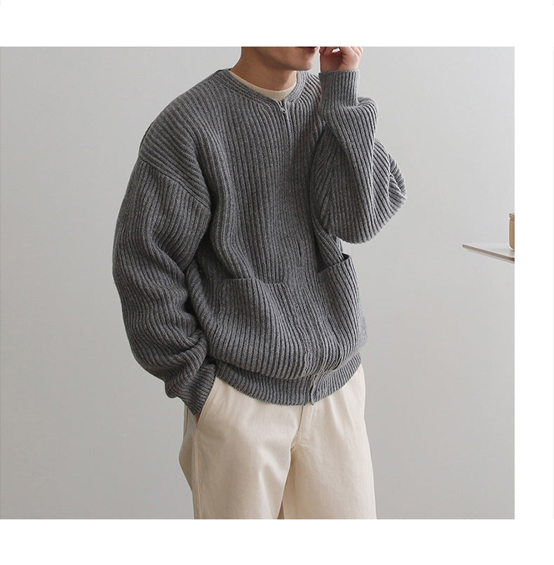 Men's Korean Version Of The Trend Of Solid Color Round Neck Sweater Loose Casual Lazy Style