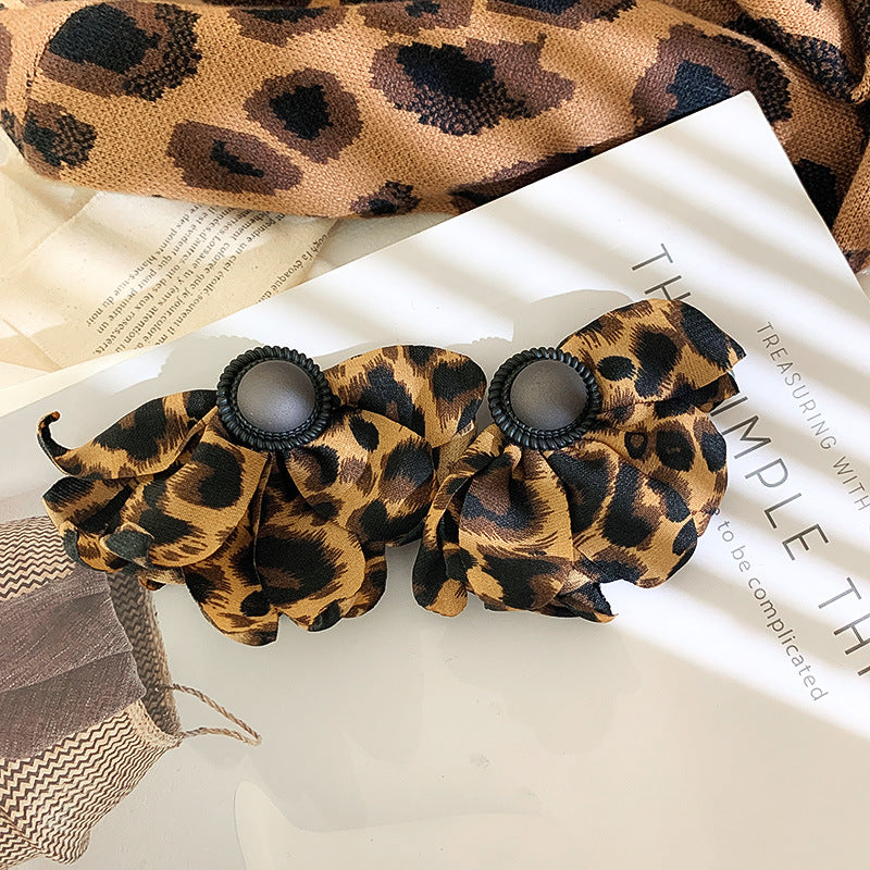 Silver Needle Leopard Earrings European And American New Style Retro Nightclub Exaggerated Big Earrings Fabric Personalized Fashion Earrings Women