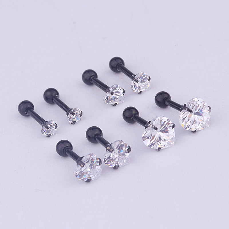 Cross-border Popular Heart-shaped Zircon Ear Bone Stud Earrings European And American Creative Stainless Steel Pierced Earrings European And American Foreign Trade Jewelry
