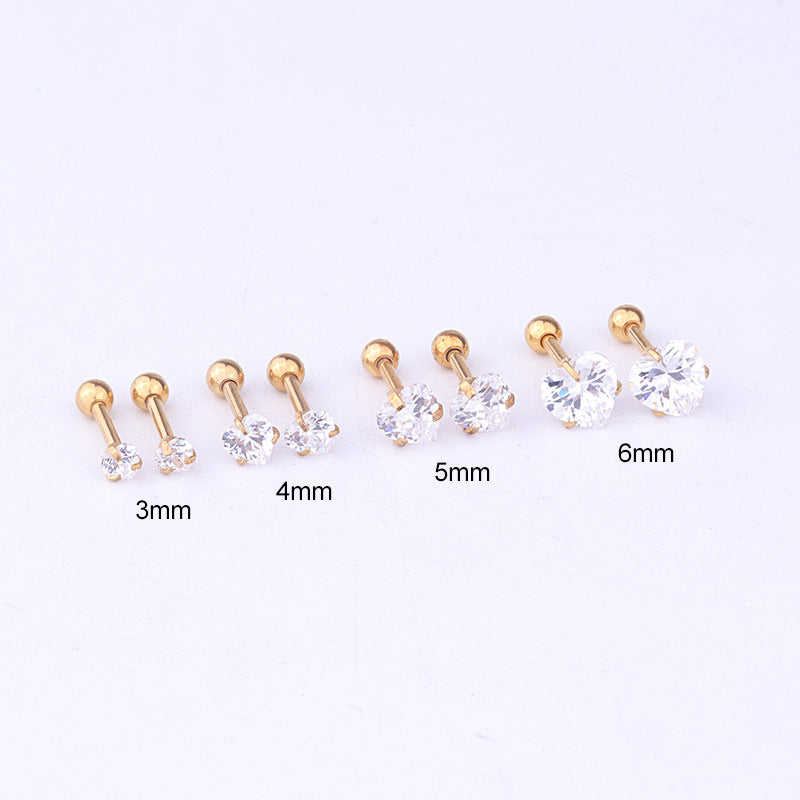 Cross-border Popular Heart-shaped Zircon Ear Bone Stud Earrings European And American Creative Stainless Steel Pierced Earrings European And American Foreign Trade Jewelry