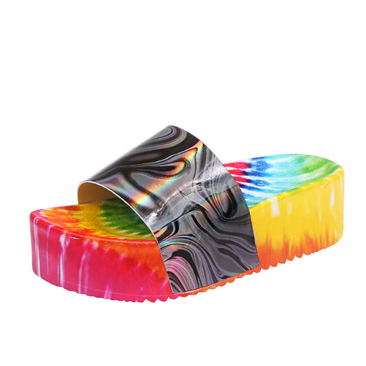 Cross-Border New Large Size 43 Thick-Soled Sponge Cake One-Word Slippers Women's Summer Wear Colorful Sandals And Slippers Slippers