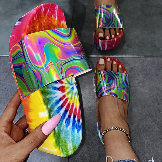 Cross-Border New Large Size 43 Thick-Soled Sponge Cake One-Word Slippers Women's Summer Wear Colorful Sandals And Slippers Slippers