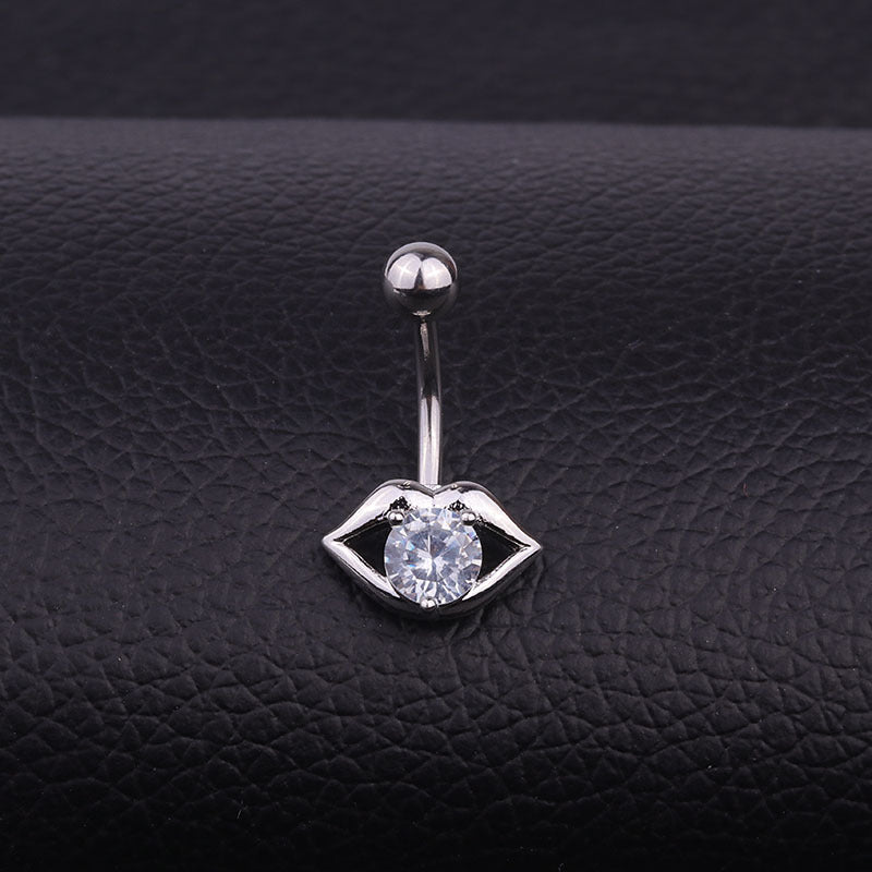 WishEbay Popular Piercing Jewelry Stainless Steel Inlaid Zircon Sexy Lips Belly Button Nail European And American Umbilical Ring Batch