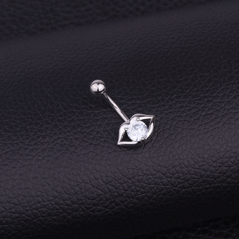 WishEbay Popular Piercing Jewelry Stainless Steel Inlaid Zircon Sexy Lips Belly Button Nail European And American Umbilical Ring Batch