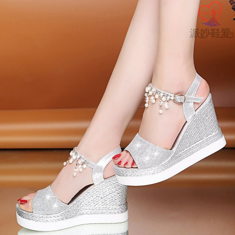 Rhinestone Lady Style High Heels Solid Color Single Shoes
