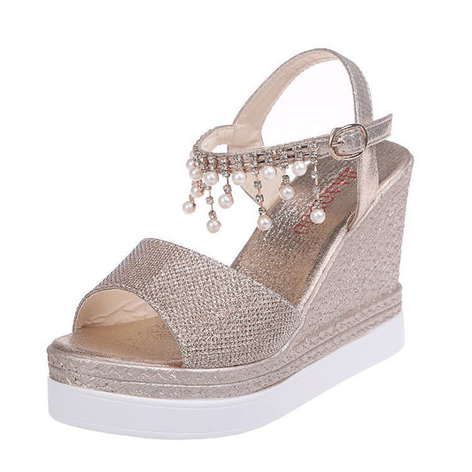 Rhinestone Lady Style High Heels Solid Color Single Shoes