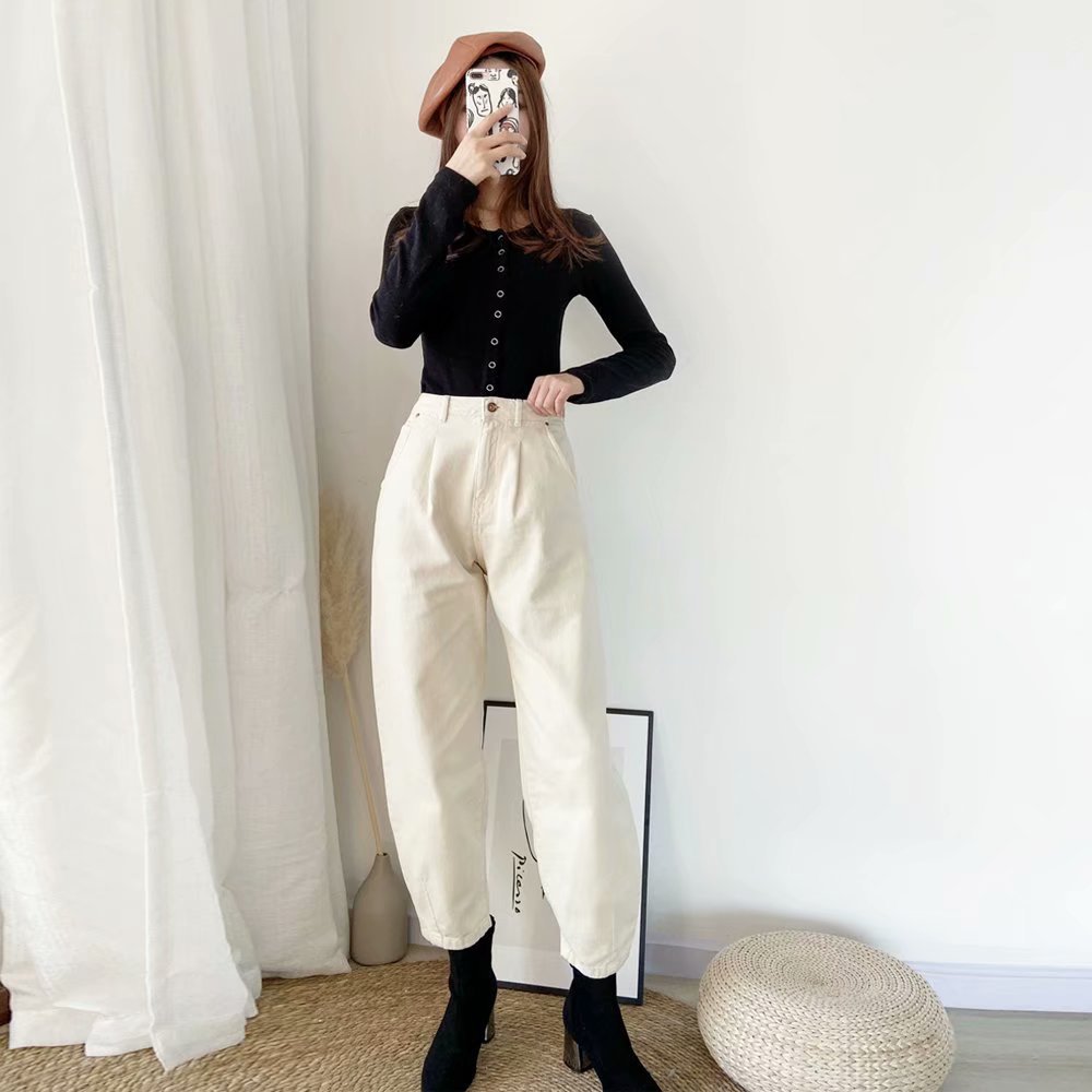 European And American Wholesale Loose Pleated Women's Jeans