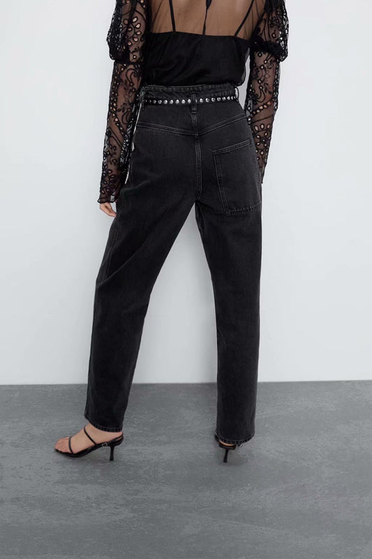 Daddy Harlan Jeans Women's Spring New High-Waist Loose Slim Small Straight Carrot Pants