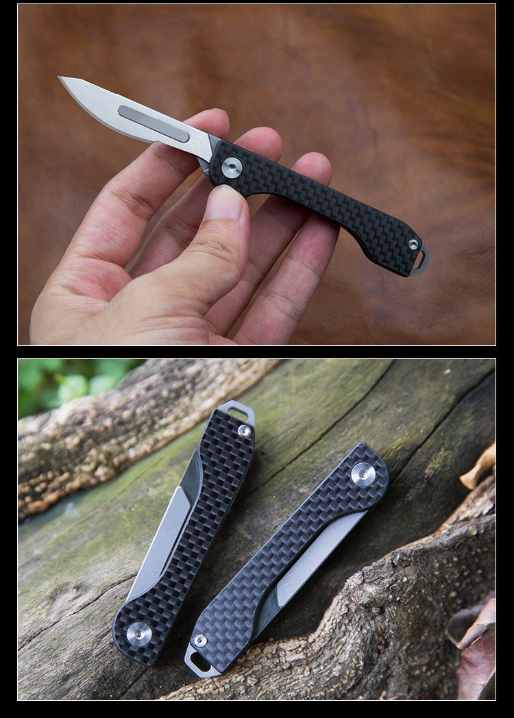 Carbon Fiber Box Knife With Cut Rope Engraving Knife Mini Outdoor Multifunctional Folding Scalpel Utility Knife