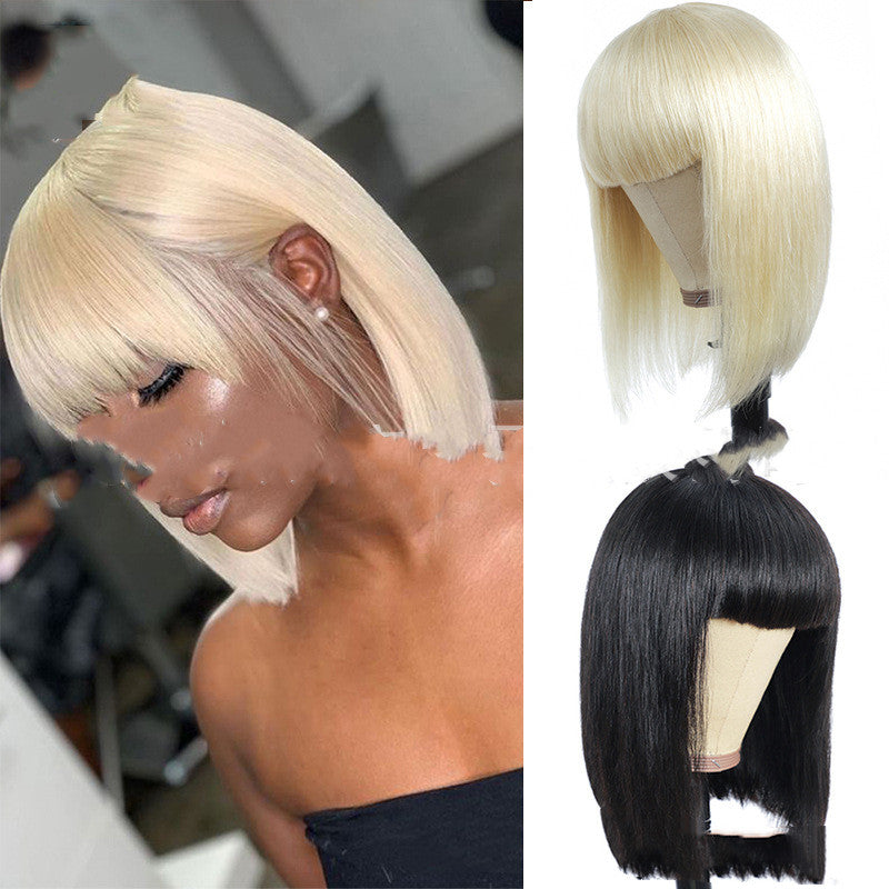 Short Straight Hair, Split Wave Head, Medium Length Light Gold Headgear