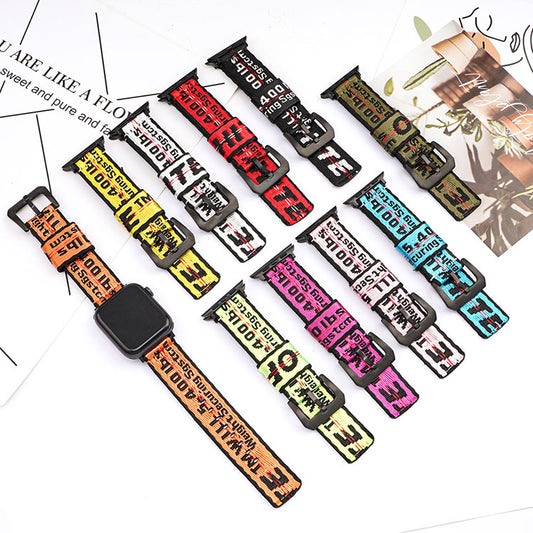 Compatible with Apple, Suitable For Apple 6th Generation Woven Nylon Strap OFF WHITE New Iwatch2345se Wristband