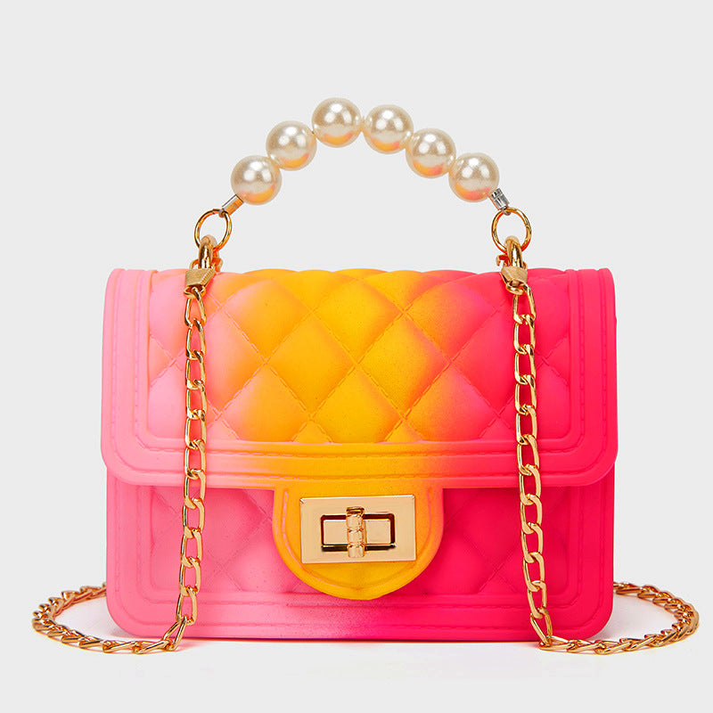 New Mini Female Bag Wholesale Rainbow Bag PVC Chain Jelly Bag Spray Color Gradient Pearl Handbag