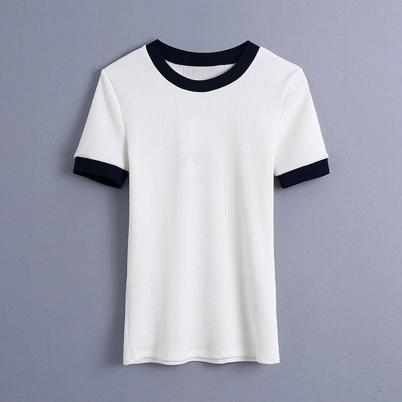 Summer Color Matching O-neck T-shirt Women's Close-Fitting Short-Sleeved Shirt Sports Shorts
