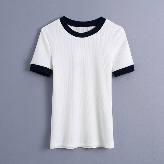 Summer Color Matching O-neck T-shirt Women's Close-Fitting Short-Sleeved Shirt Sports Shorts
