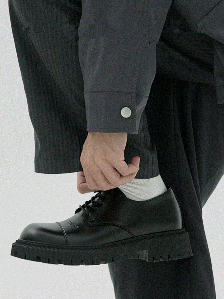 Casual Black Thick-heeled Shoes With Thick Soles And Big Toe Straps