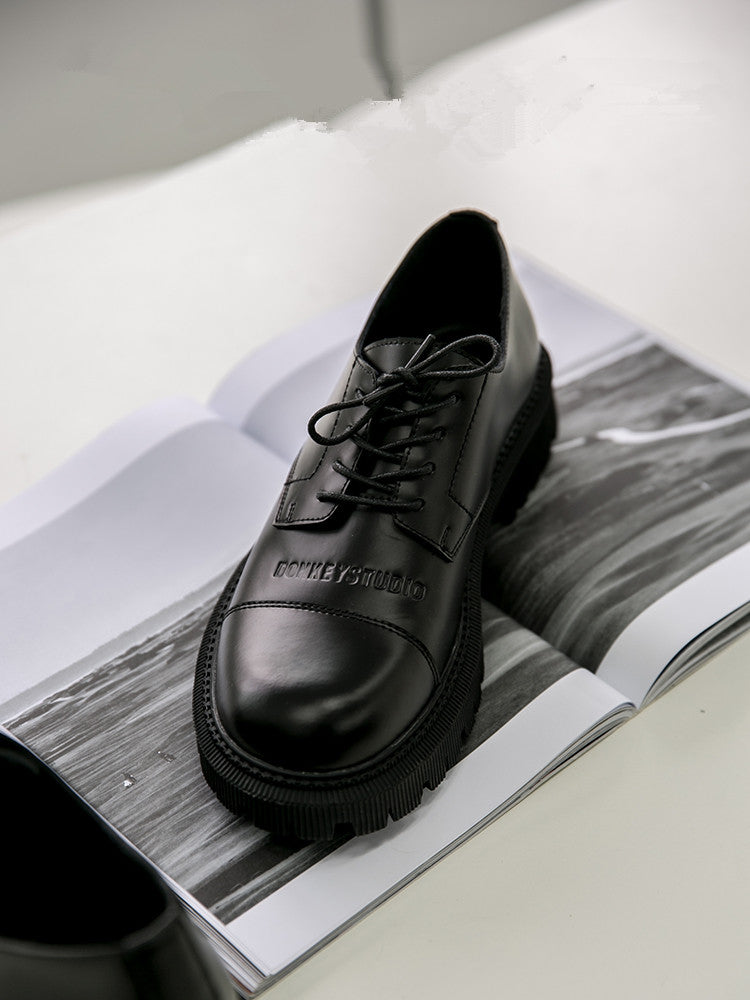 Casual Black Thick-heeled Shoes With Thick Soles And Big Toe Straps
