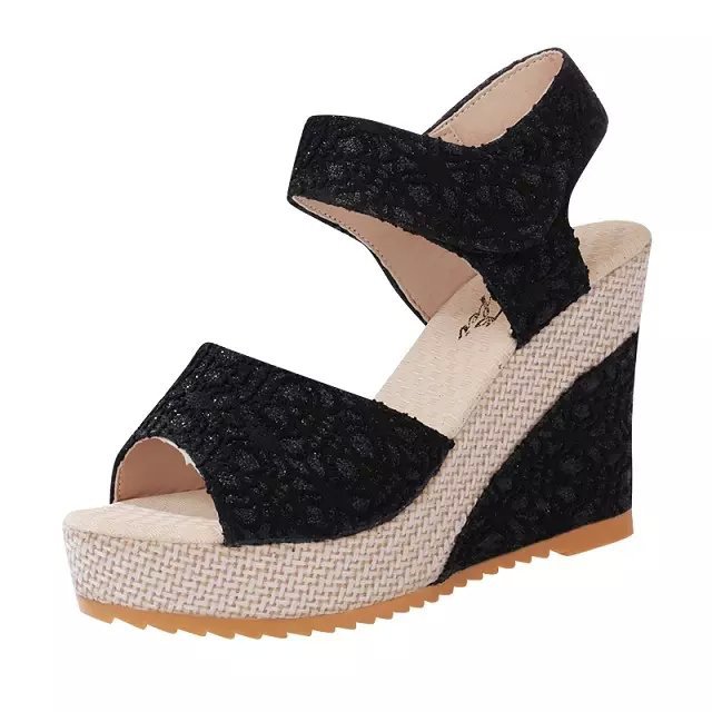 Fish Mouth Wedge Platform Lace Velcro Ladies Sandals