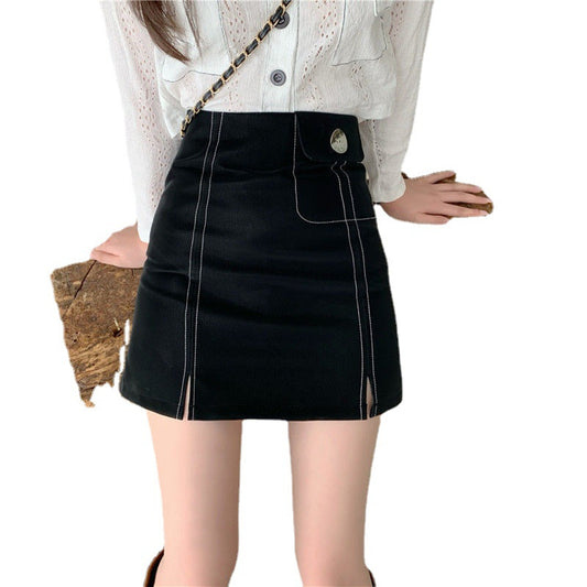 Line Skirt Is Thinner, Buttocks Slit Short Skirt Women