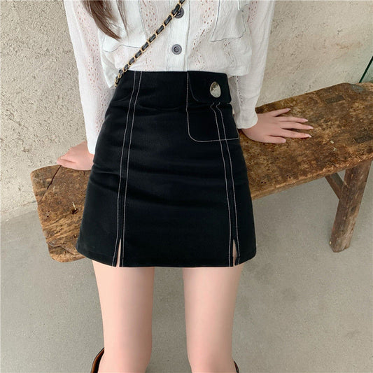 Line Skirt Is Thinner, Buttocks Slit Short Skirt Women