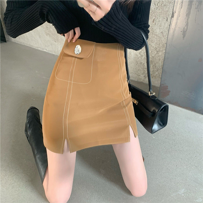 Line Skirt Is Thinner, Buttocks Slit Short Skirt Women