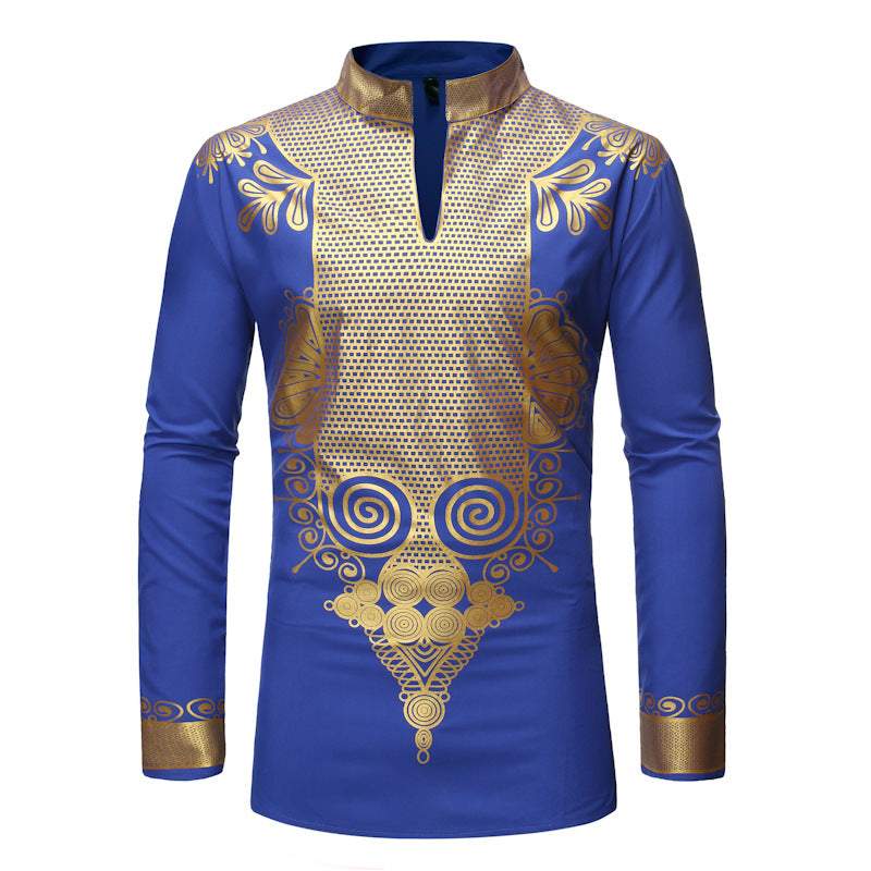 Men's Autumn Stand-Up Collar Pullover Shirt Men