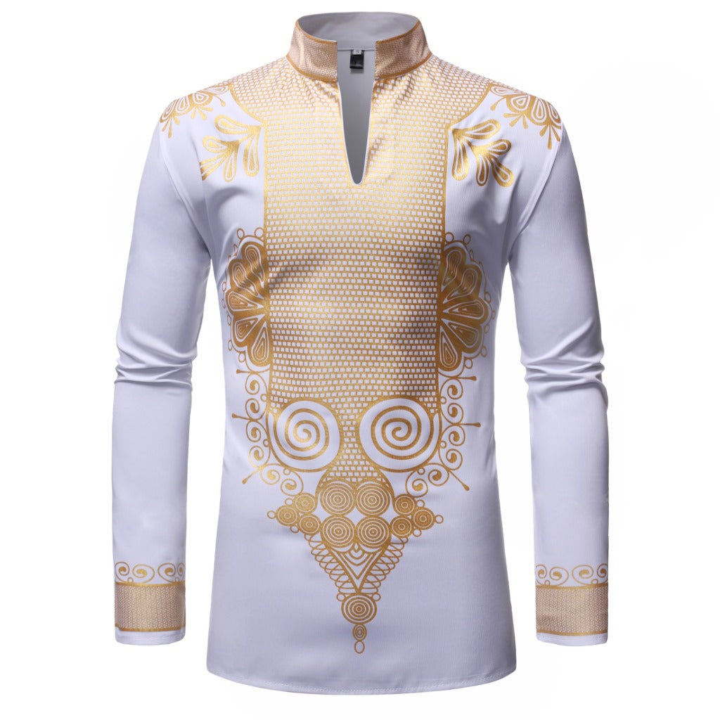 Men's Autumn Stand-Up Collar Pullover Shirt Men