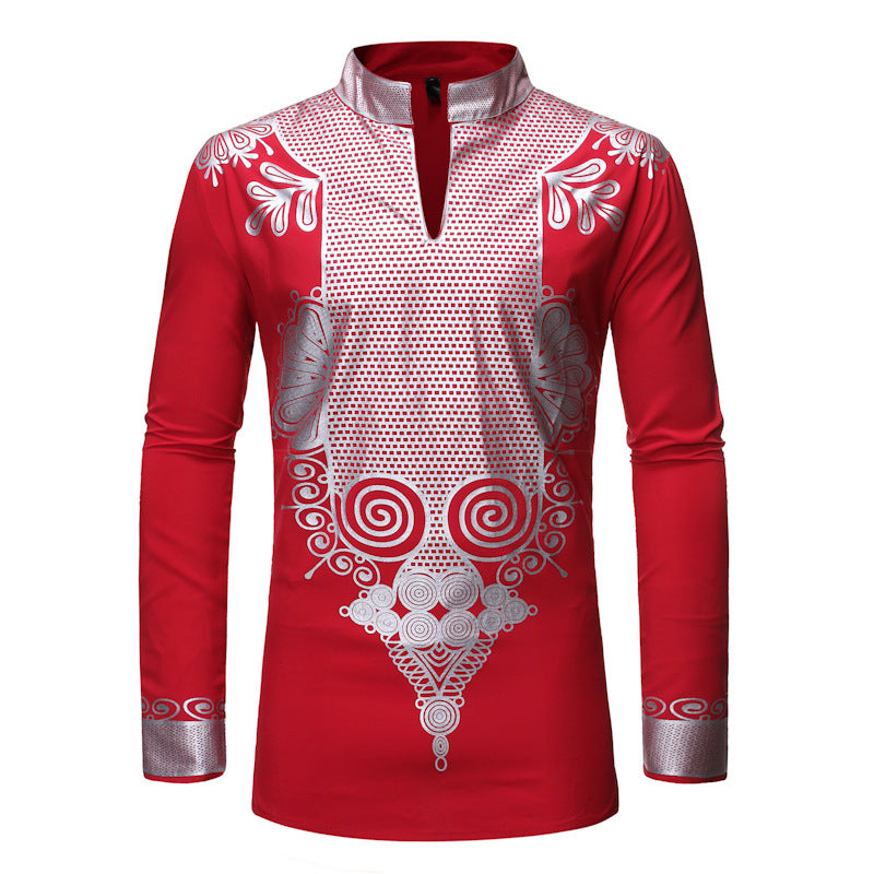 Men's Autumn Stand-Up Collar Pullover Shirt Men