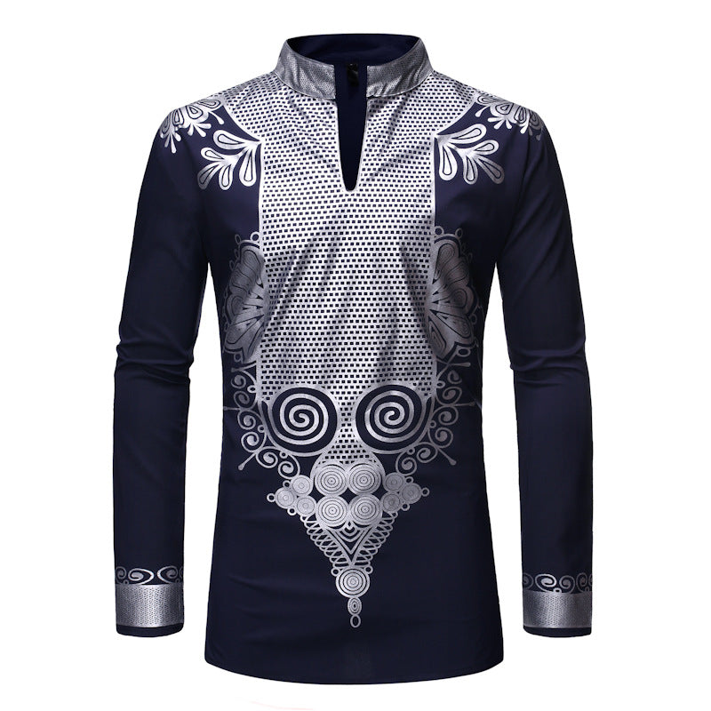 Men's Autumn Stand-Up Collar Pullover Shirt Men