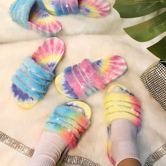 Color Pad Dyed Wool Flat-Bottom Slippers