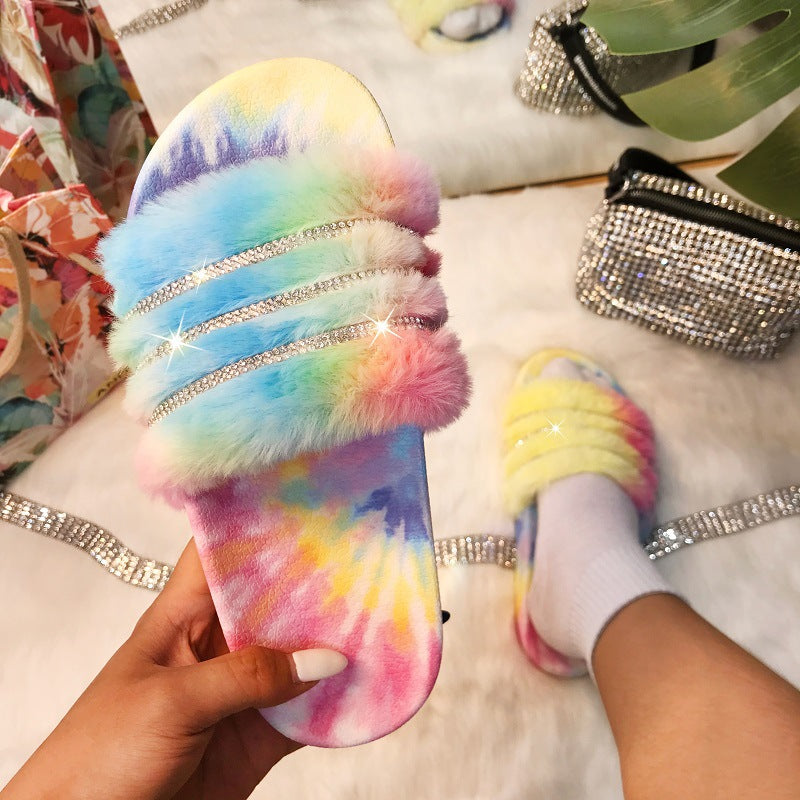 Color Pad Dyed Wool Flat-Bottom Slippers