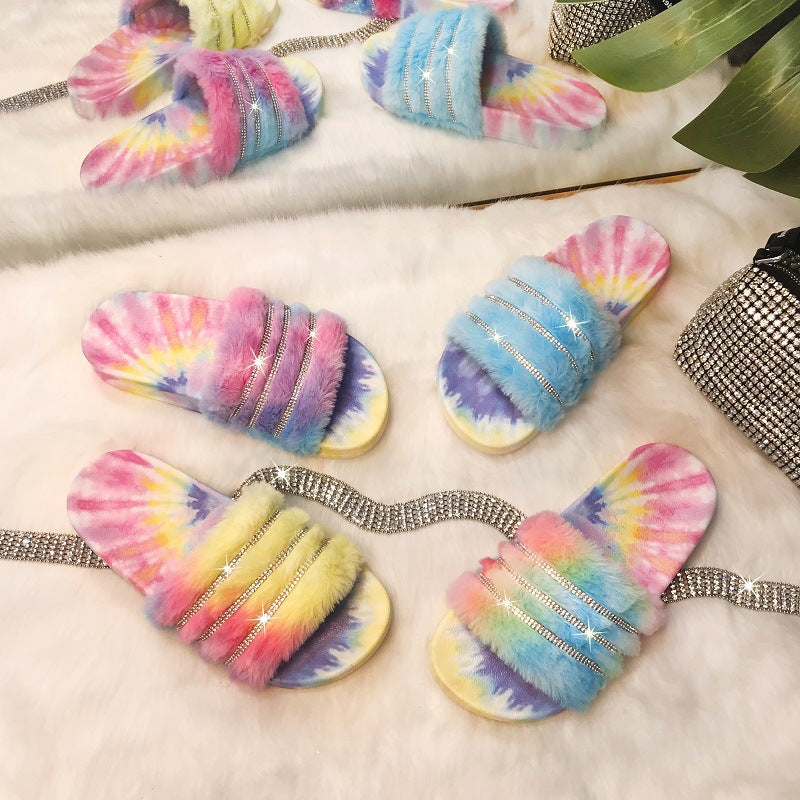 Color Pad Dyed Wool Flat-Bottom Slippers