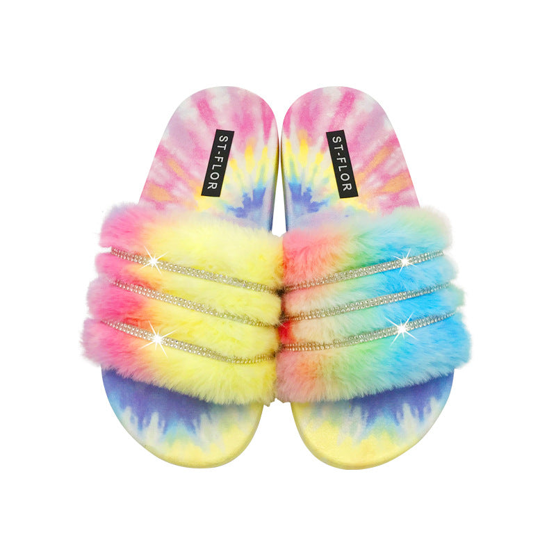 Color Pad Dyed Wool Flat-Bottom Slippers
