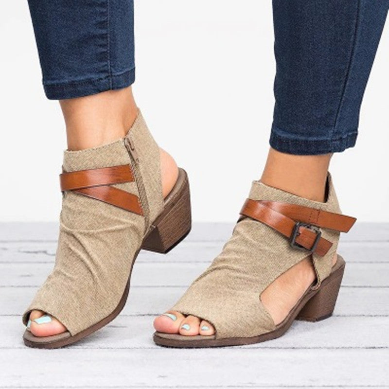 Women's Sandals With Fish Mouth Casual Belt Decoration