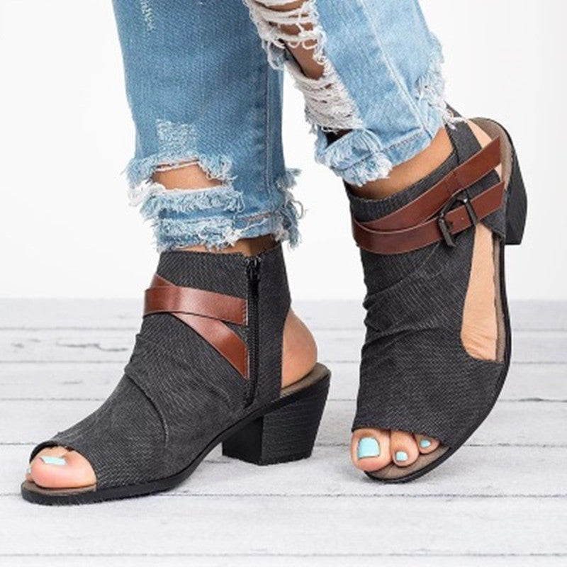 Women's Sandals With Fish Mouth Casual Belt Decoration