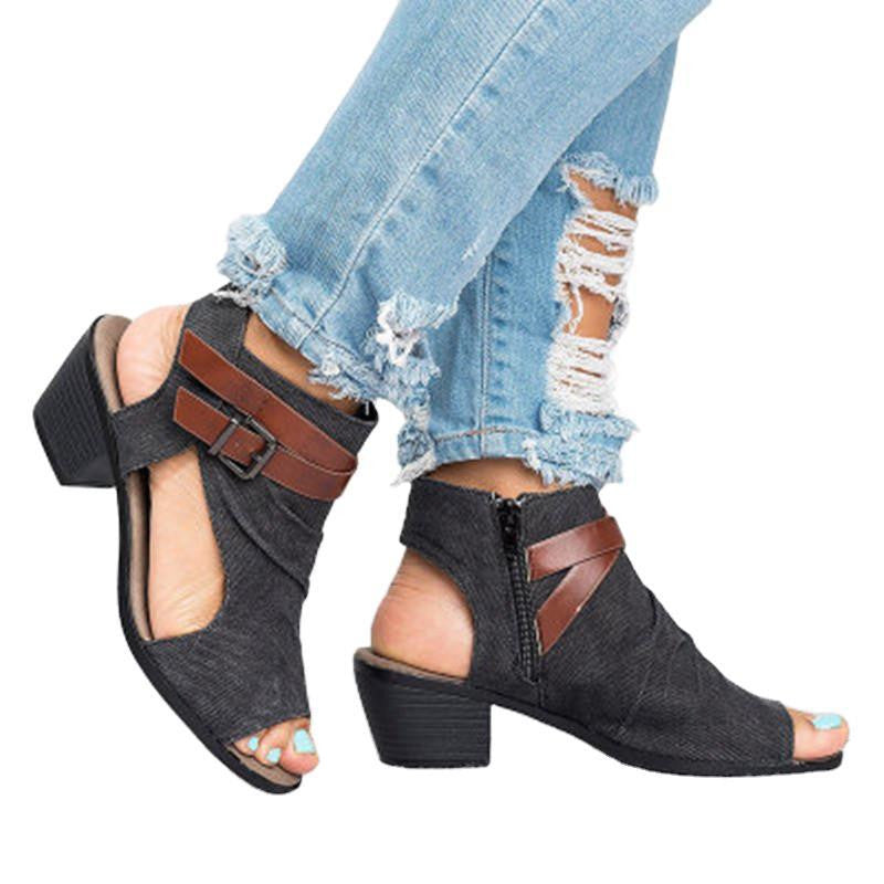 Women's Sandals With Fish Mouth Casual Belt Decoration