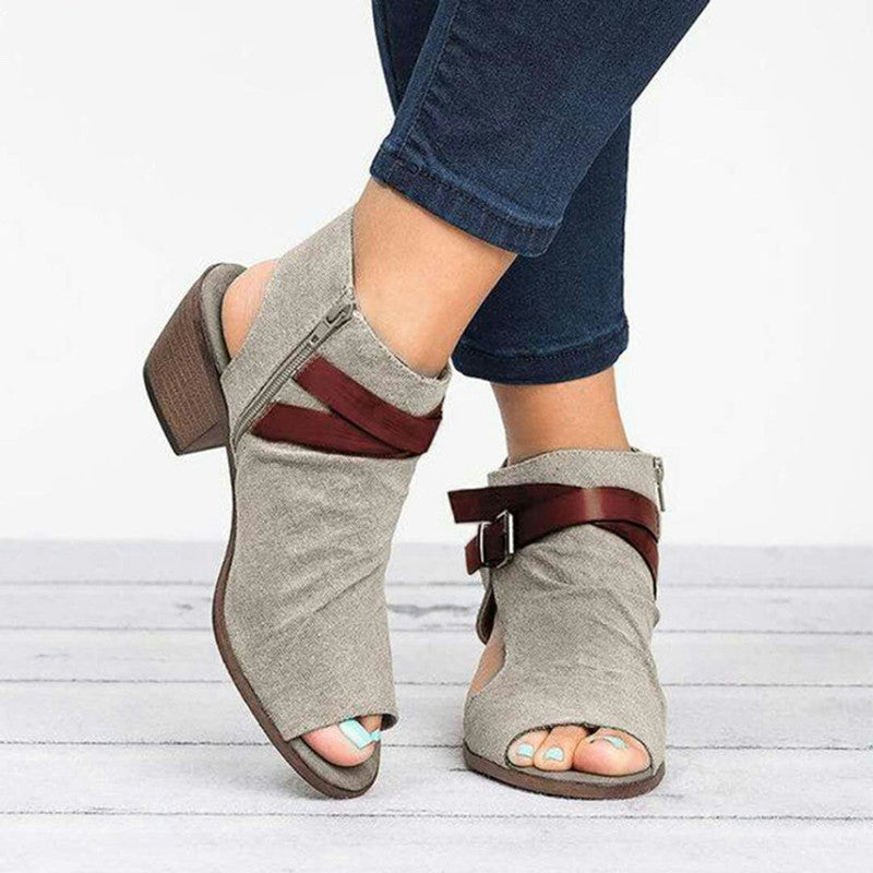 Women's Sandals With Fish Mouth Casual Belt Decoration