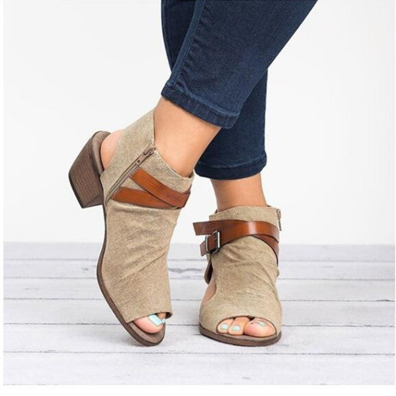 Women's Sandals With Fish Mouth Casual Belt Decoration