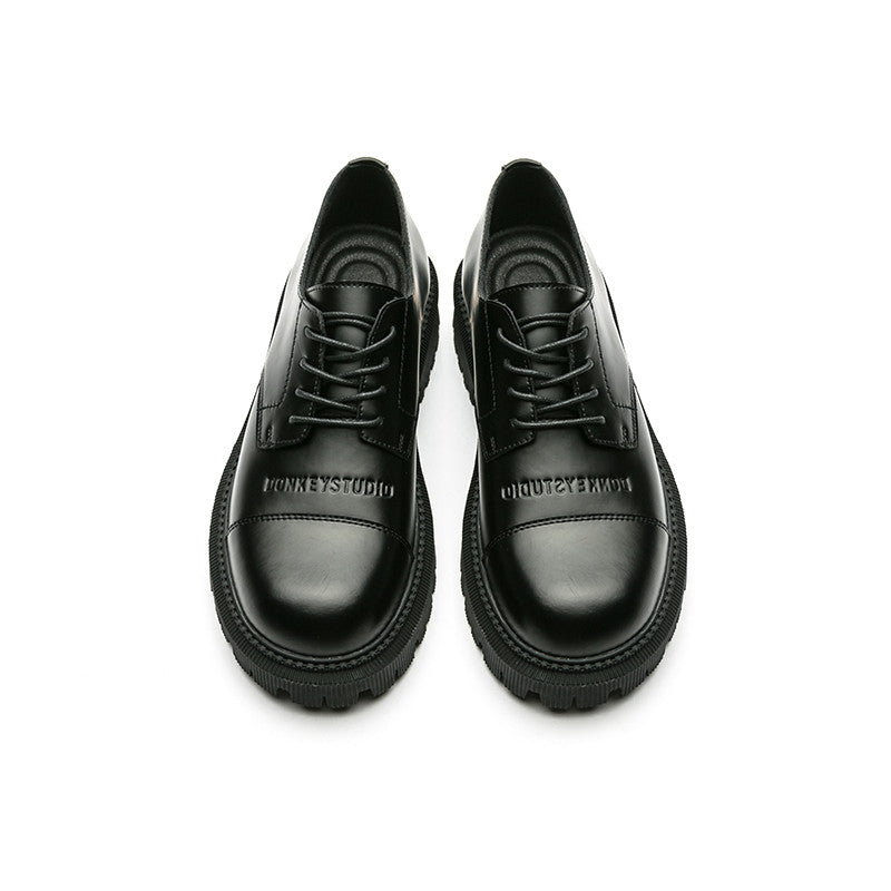 Casual Black Thick-heeled Shoes With Thick Soles And Big Toe Straps
