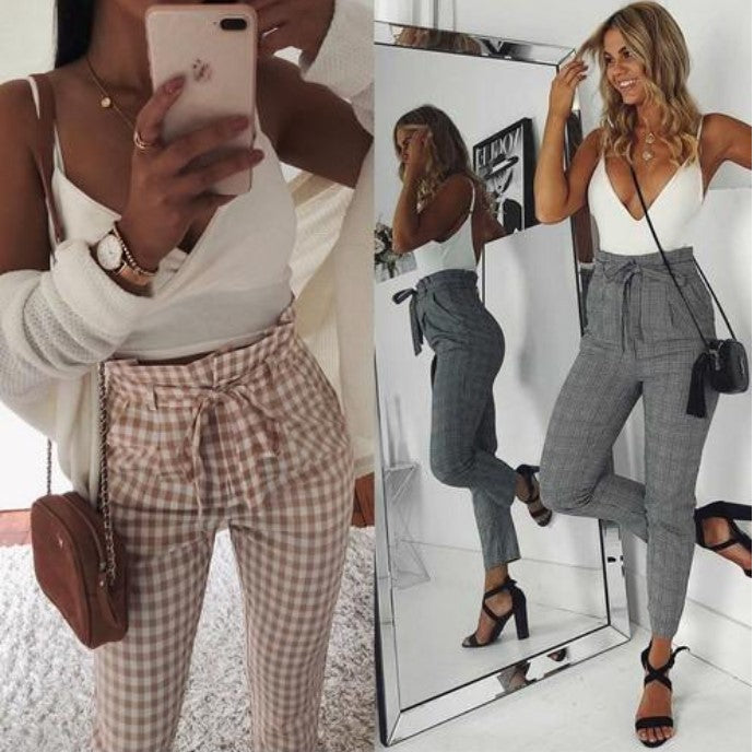 Women's Casual Pencil Pants Plaid Pants