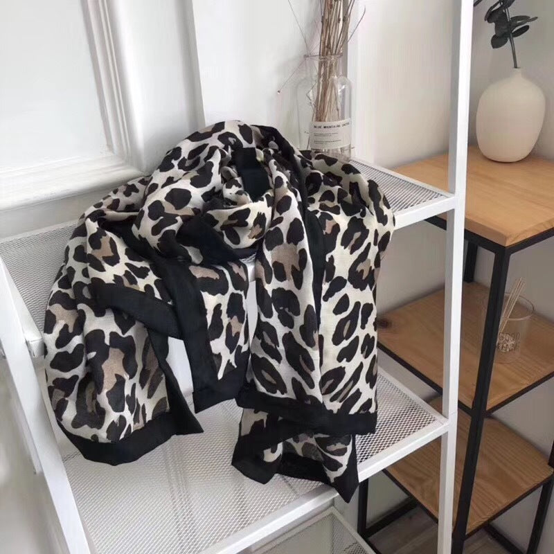 Leopard Print Cotton And Llinen Scarf  Women Autumn And Winter Warm Bib Dual-Use Shawl