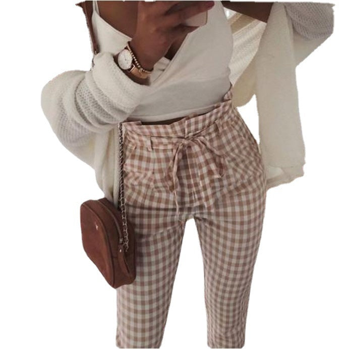 Women's Casual Pencil Pants Plaid Pants