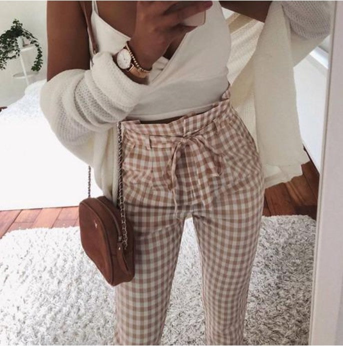 Women's Casual Pencil Pants Plaid Pants