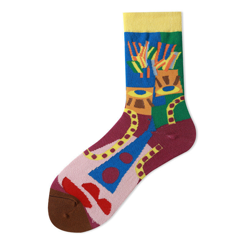 Socks Female Mid-tube Color Matching Personality Cotton Socks Hip Hop